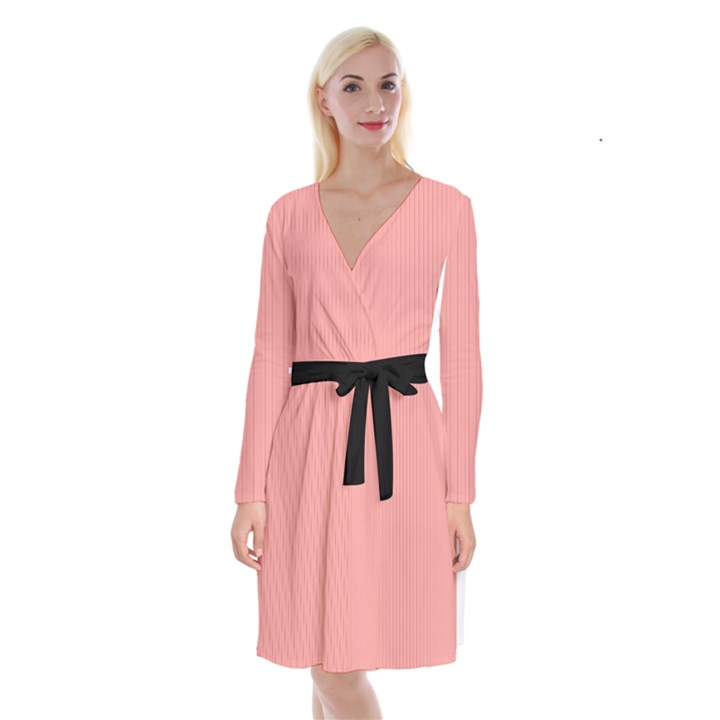 Candlelight Peach - Long Sleeve Velvet Front Wrap Dress