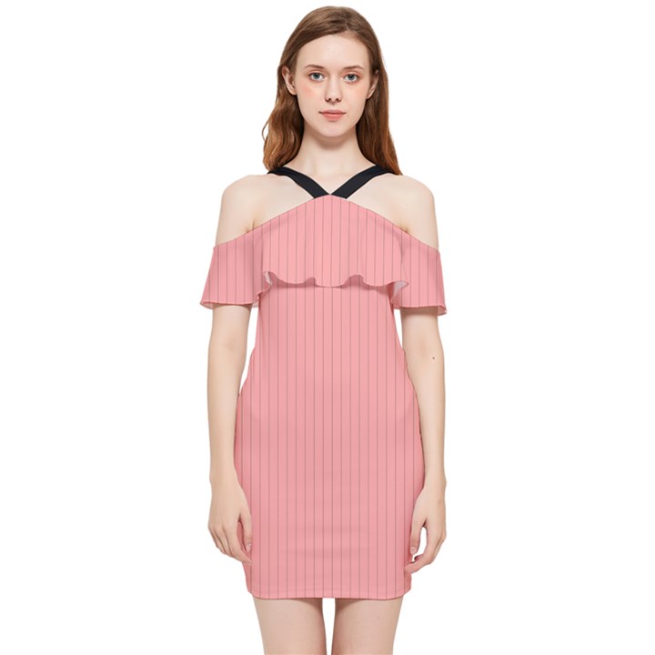 Candlelight Peach - Shoulder Frill Bodycon Summer Dress