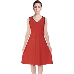 Christmas Red - V-neck Midi Sleeveless Dress  by FashionLane