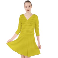 Citrine Yellow - Quarter Sleeve Front Wrap Dress by FashionLane