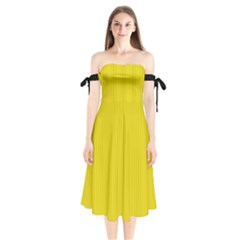 Citrine Yellow - Shoulder Tie Bardot Midi Dress by FashionLane