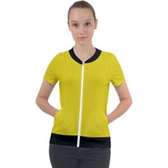 Citrine Yellow - Short Sleeve Zip Up Jacket by FashionLane