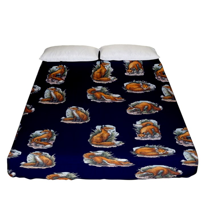 Little Fox - Navy - by LaRenard Fitted Sheet (King Size)