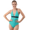 Turquoise - Halter Cut-Out One Piece Swimsuit View1