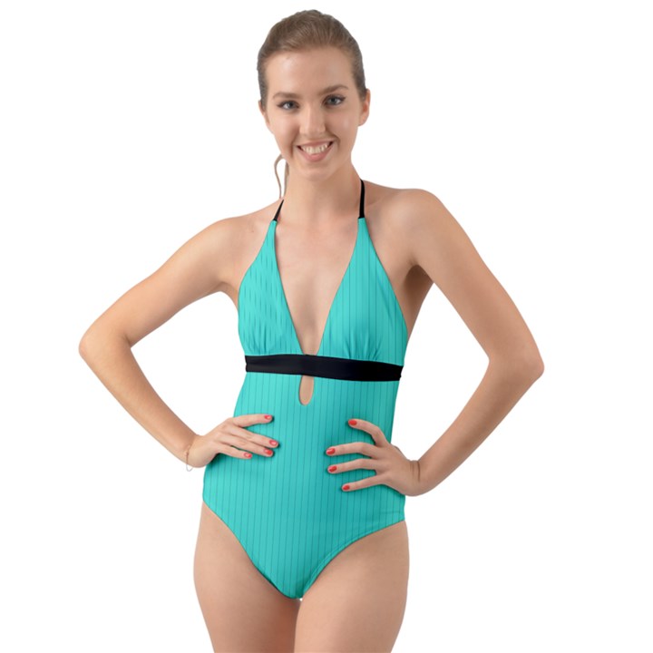 Turquoise - Halter Cut-Out One Piece Swimsuit