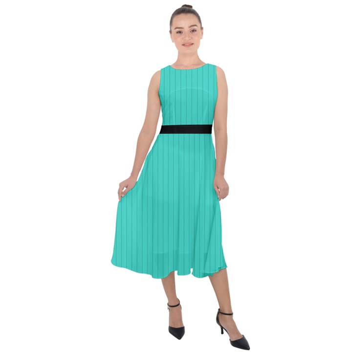 Turquoise - Midi Tie-Back Chiffon Dress