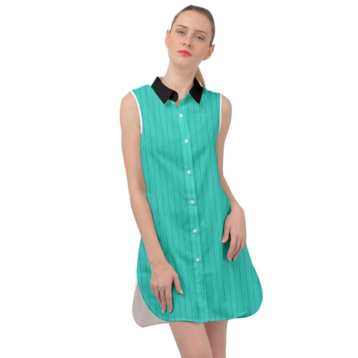 Turquoise - Sleeveless Shirt Dress