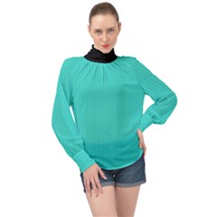 Turquoise - High Neck Long Sleeve Chiffon Top by FashionLane