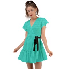 Turquoise - Flutter Sleeve Wrap Dress by FashionLane