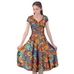 Mandala Pattern 5 Cap Sleeve Wrap Front Dress