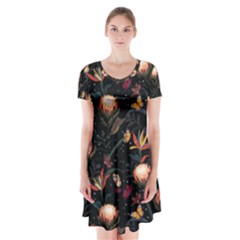 Seamless Garden Pattern Short Sleeve V-neck Flare Dress by designsbymallika