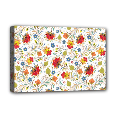 Red Yellow Flower Pattern Deluxe Canvas 18  X 12  (stretched) by designsbymallika