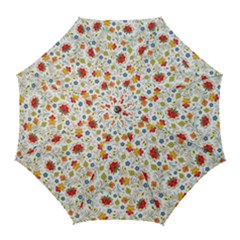 Red Yellow Flower Pattern Golf Umbrellas by designsbymallika