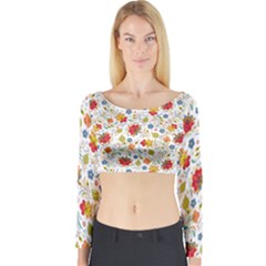 Red Yellow Flower Pattern Long Sleeve Crop Top by designsbymallika