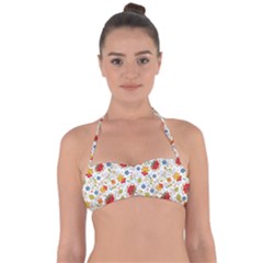 Red Yellow Flower Pattern Halter Bandeau Bikini Top by designsbymallika