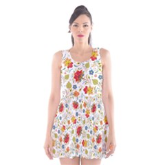 Red Yellow Flower Pattern Scoop Neck Skater Dress by designsbymallika