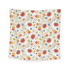 Red Yellow Flower Pattern Square Tapestry (small) by designsbymallika