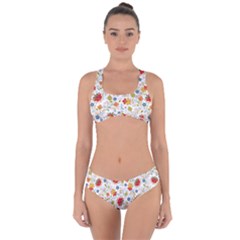 Red Yellow Flower Pattern Criss Cross Bikini Set by designsbymallika