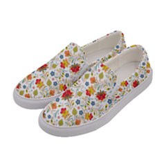 Red Yellow Flower Pattern Women s Canvas Slip Ons by designsbymallika