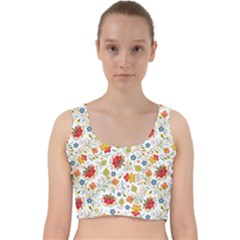 Red Yellow Flower Pattern Velvet Racer Back Crop Top by designsbymallika