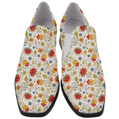 Red Yellow Flower Pattern Women Slip On Heel Loafers by designsbymallika