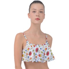 Red Yellow Flower Pattern Frill Bikini Top by designsbymallika