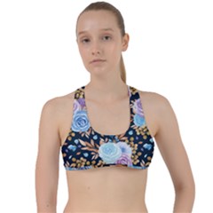 Rose Flower Pattern Criss Cross Racerback Sports Bra by designsbymallika