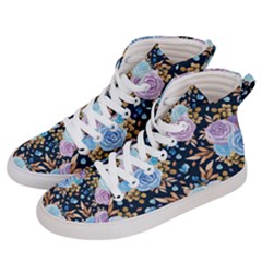 Rose Flower Pattern Women s Hi-top Skate Sneakers by designsbymallika