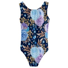 Rose Flower Pattern Kids  Cut-out Back One Piece Swimsuit by designsbymallika