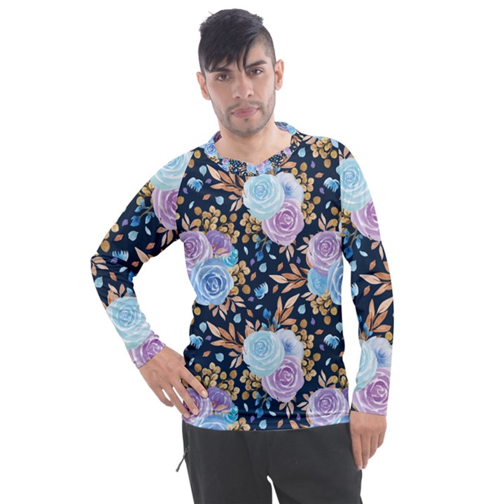 Rose Flower Pattern Men s Pique Long Sleeve Tee