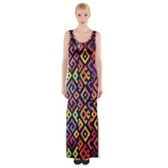 Square Pattern 2 Thigh Split Maxi Dress by designsbymallika