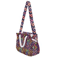 Square Pattern 2 Rope Handles Shoulder Strap Bag by designsbymallika