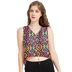 Square Pattern 2 V-neck Cropped Tank Top by designsbymallika