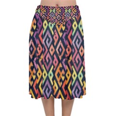 Square Pattern 2 Velvet Flared Midi Skirt