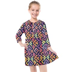 Square Pattern 2 Kids  Quarter Sleeve Shirt Dress by designsbymallika