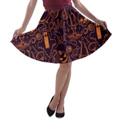 Halloween Pattern 5 A-line Skater Skirt by designsbymallika