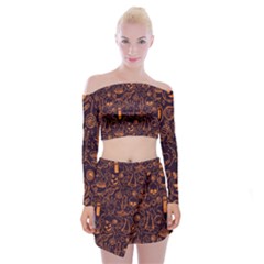 Halloween Pattern 5 Off Shoulder Top With Mini Skirt Set by designsbymallika