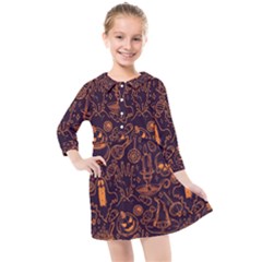 Halloween Pattern 5 Kids  Quarter Sleeve Shirt Dress by designsbymallika