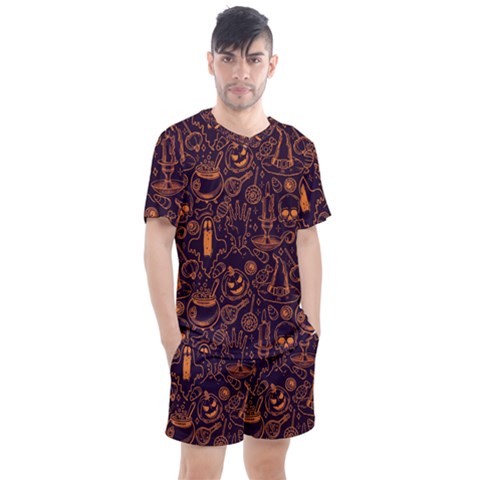 Halloween Pattern 5 Men s Mesh Tee And Shorts Set by designsbymallika