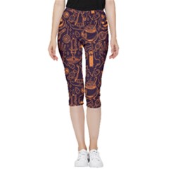 Halloween Pattern 5 Inside Out Lightweight Velour Capri Leggings  by designsbymallika