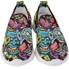 Halloween Love Chains Pattern Kids  Slip On Sneakers by designsbymallika