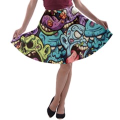 Halloween Love A-line Skater Skirt by designsbymallika