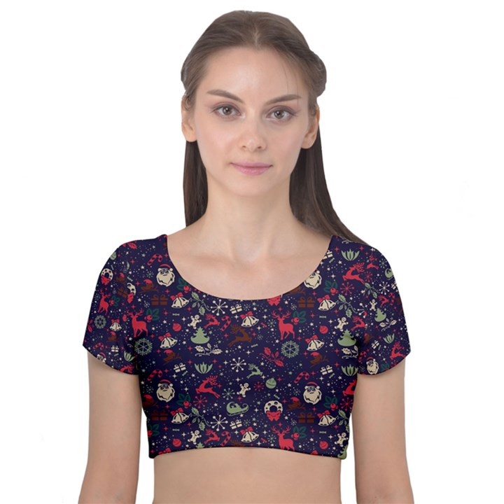 Chritmas 2 Velvet Short Sleeve Crop Top 