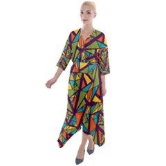 Aabstract Art Quarter Sleeve Wrap Front Maxi Dress by designsbymallika