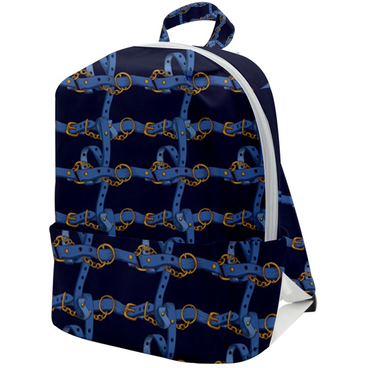 Blue Belt Zip Up Backpack