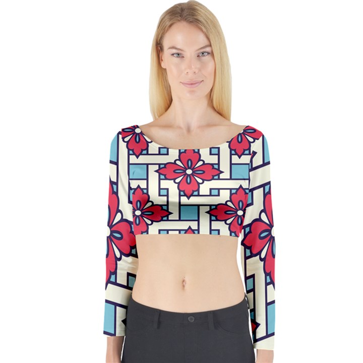 Diwali Pattern Long Sleeve Crop Top