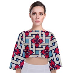 Diwali Pattern Tie Back Butterfly Sleeve Chiffon Top