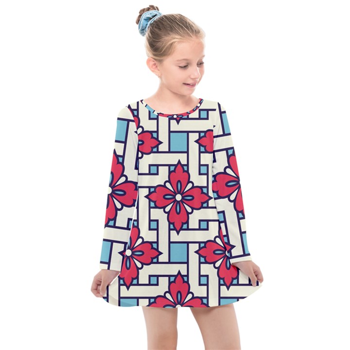 Diwali Pattern Kids  Long Sleeve Dress