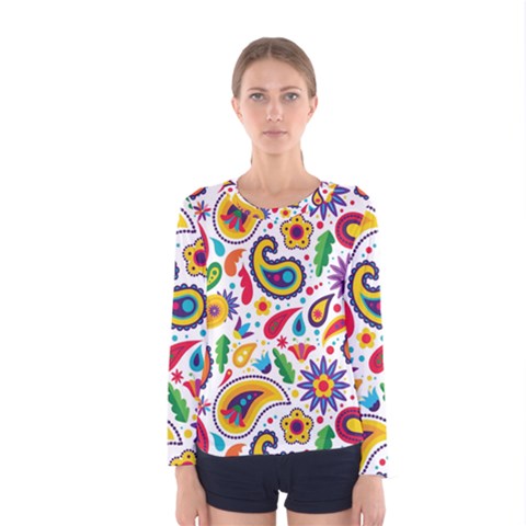 Baatik Print Women s Long Sleeve Tee by designsbymallika