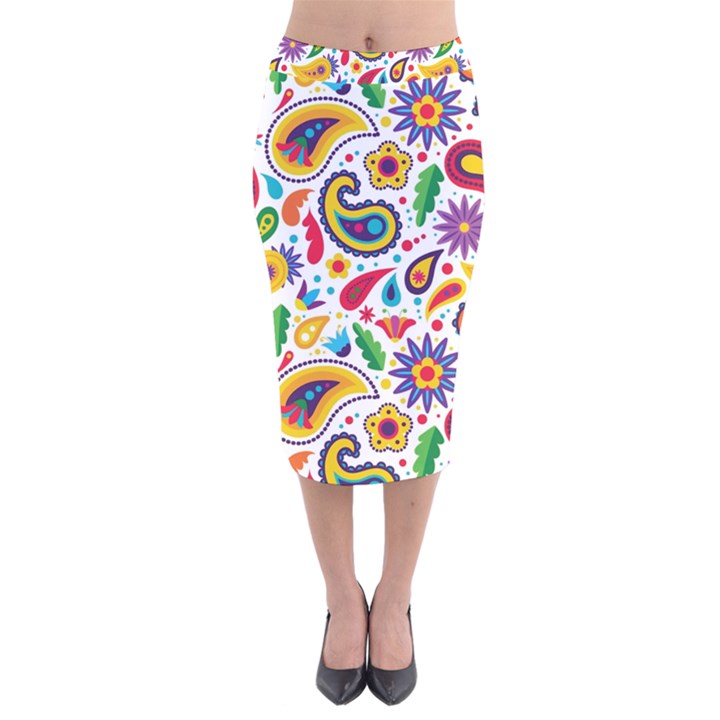 Baatik Print Velvet Midi Pencil Skirt